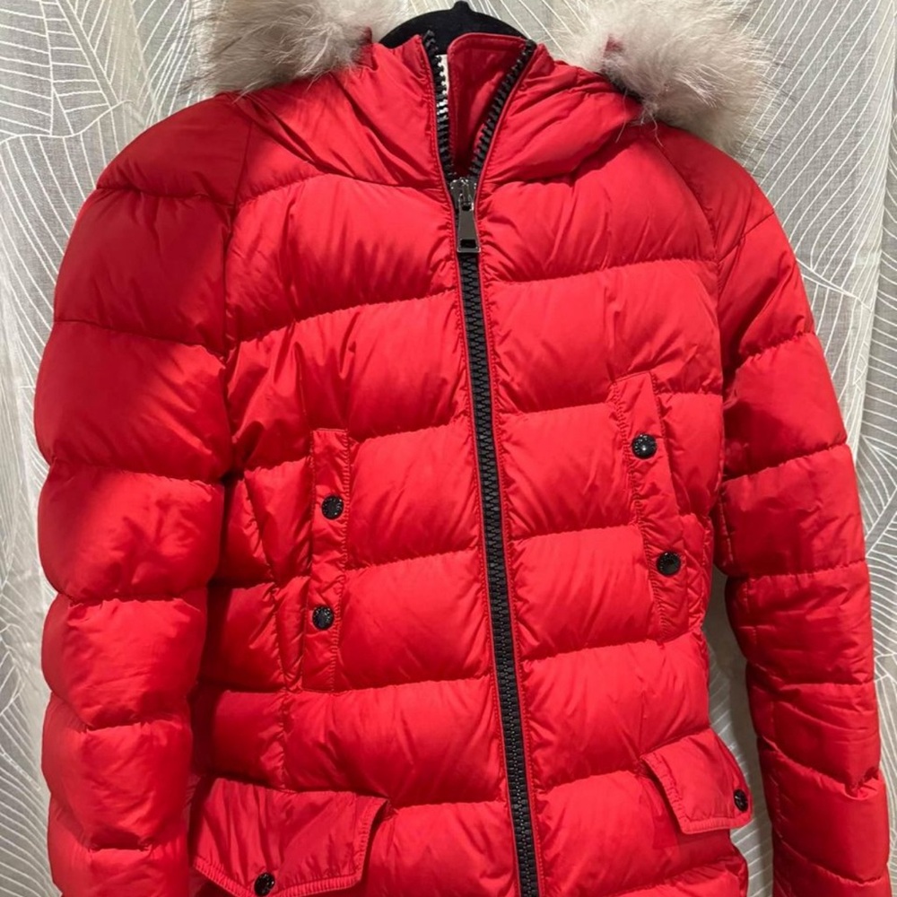 Red Moncler Puffer Jacket Natural fur